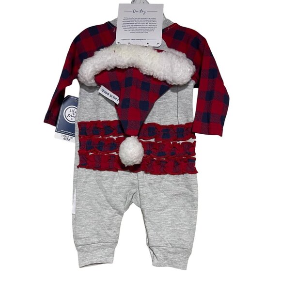 Life Is Good Infant Romper & Hat 2 Piece Set Infants 0/3M Red Buffalo Plaid - Picture 3 of 5